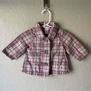 OshKosh Baby Girl 3M 100% Cotton Pink Brown Plaid Pea Coat Casual Preppy 90s Y2K